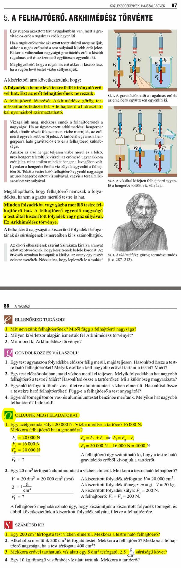D5. A felhajtóerő. Arkhimédész törvénye	87 