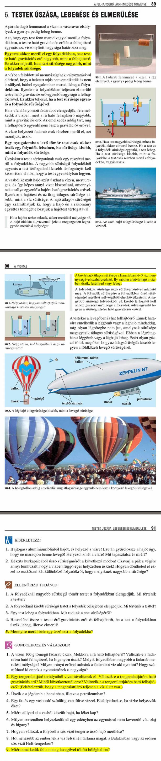 D6. A testek úszása, lebegése és elmerülése	89