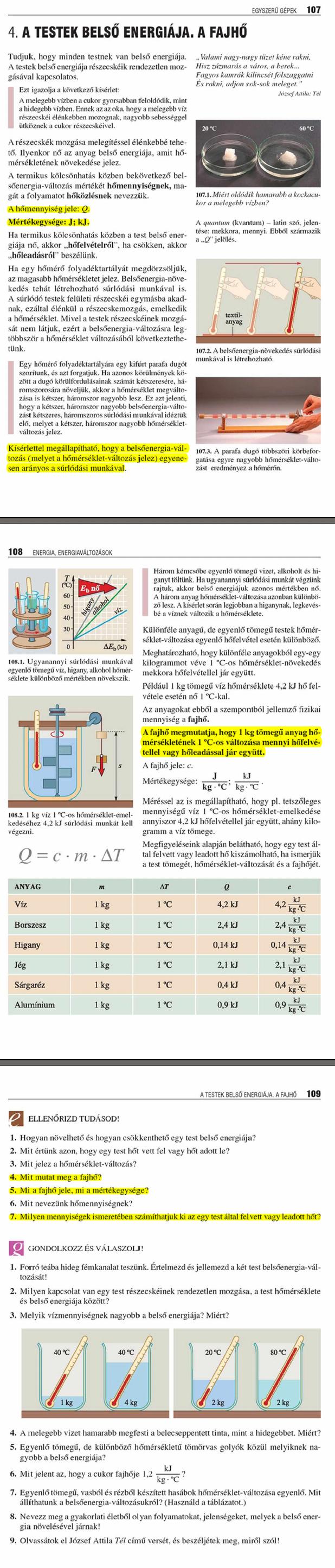 E4. A testek belső energiája. A fajhő	107
