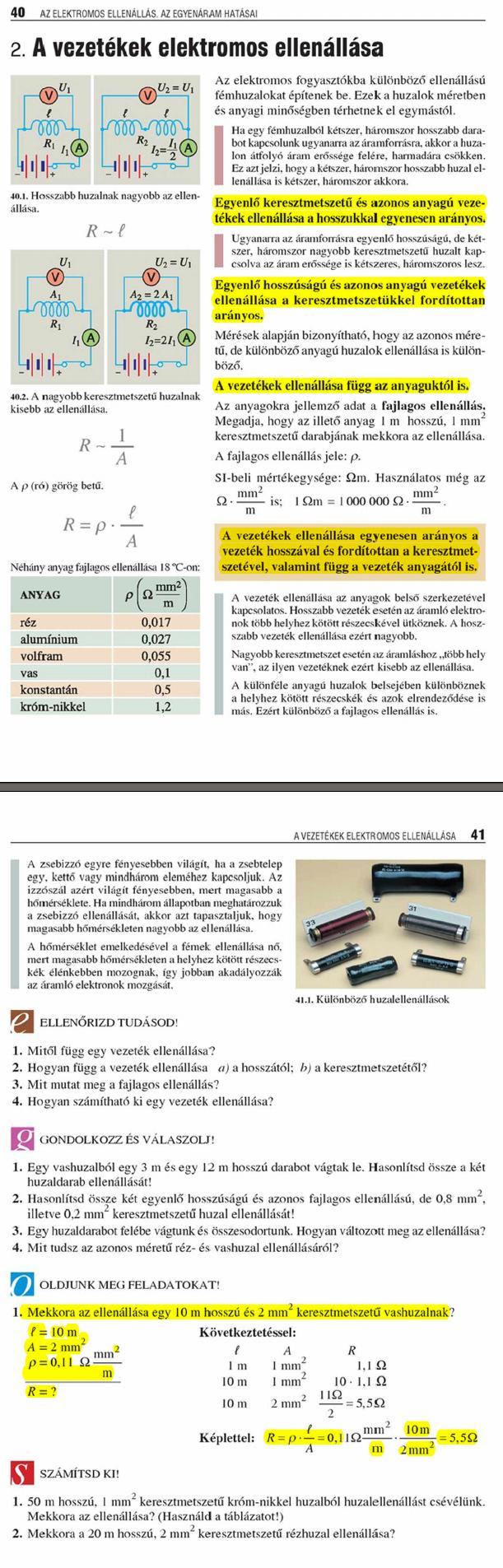 B2. A vezetékek elektromos ellenállása 40 
