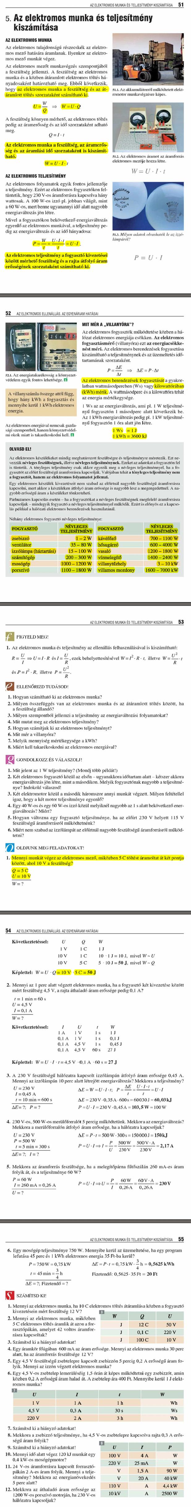 B5. Az elektromos munka és teljesítmény kiszámítása 51 