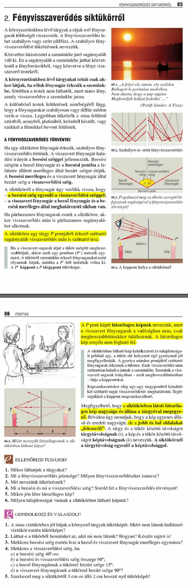 D2. Fényvisszaverődés síktükörről 85  