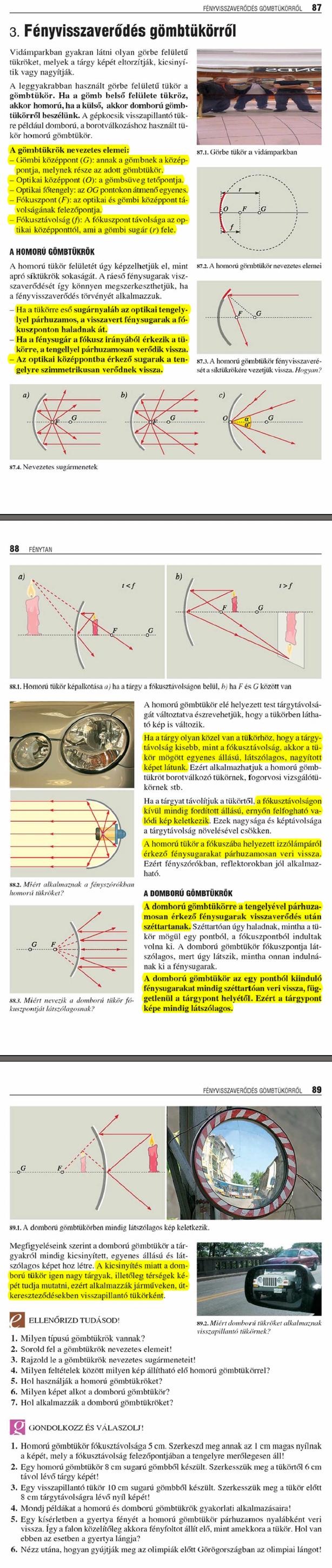D3. Fényvisszaverődés gömbtükörről 87  