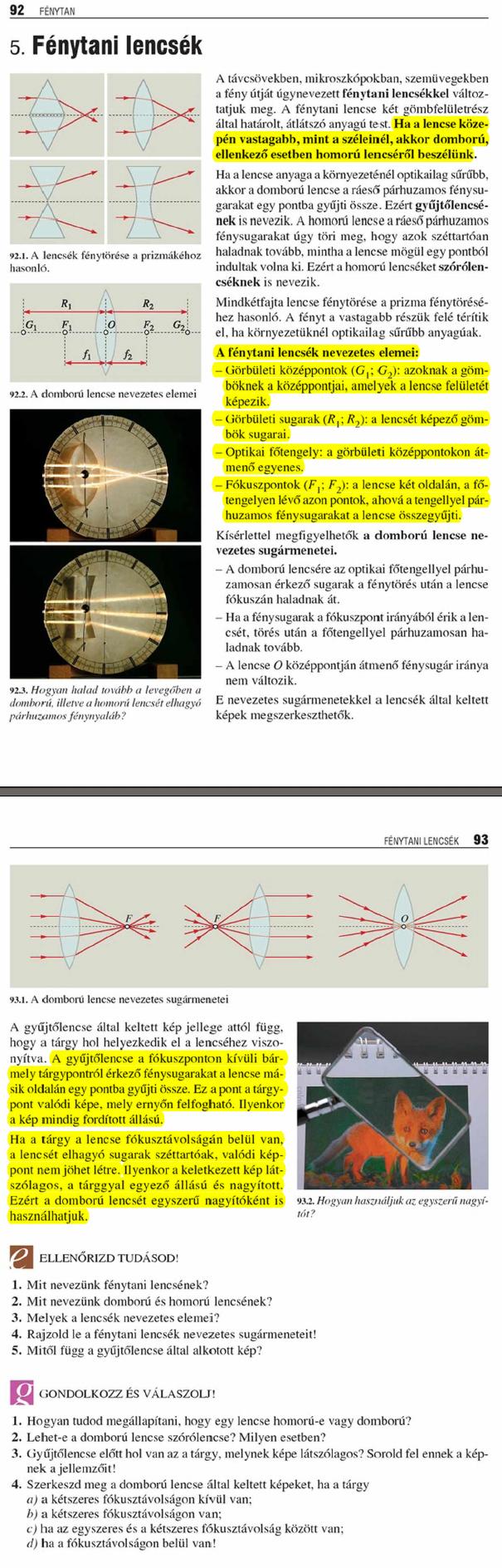 D5. Fénytani lencsék 92 