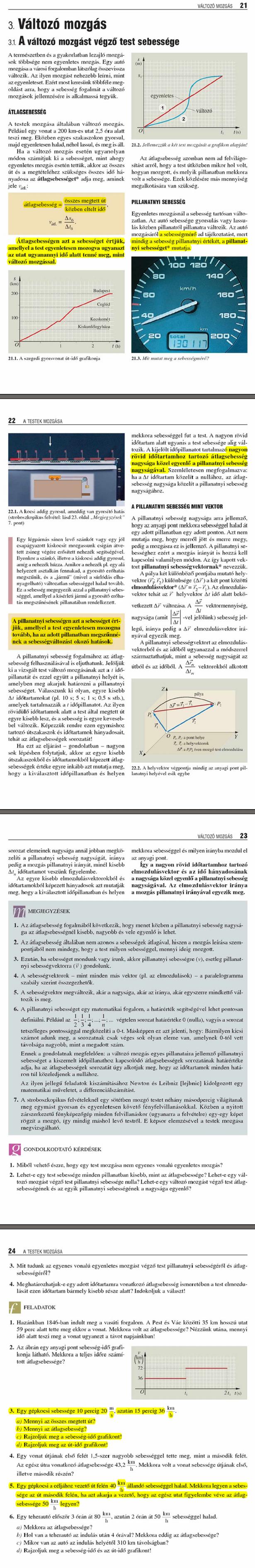 A3. A változó mozgást végző test sebessége 21