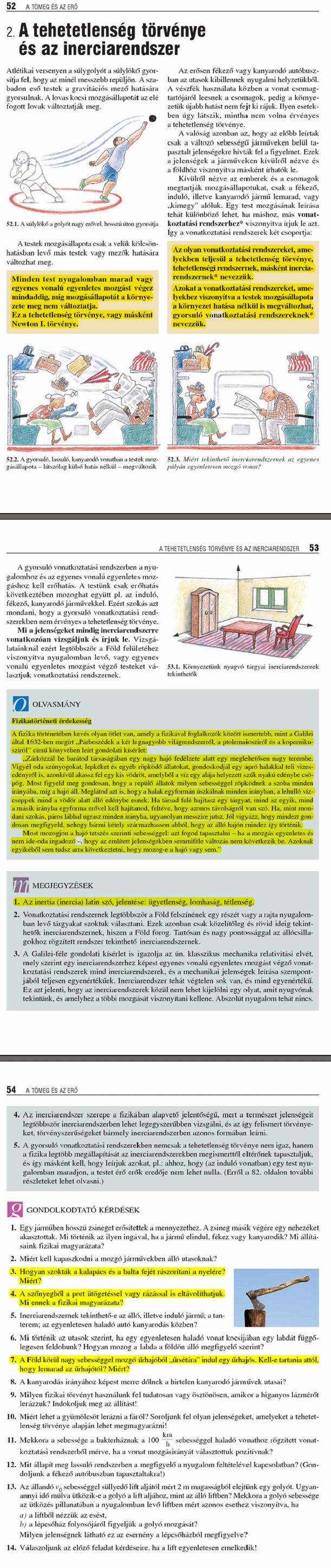 B2. A tehetetlenség törvénye és az inerciarendszer 62