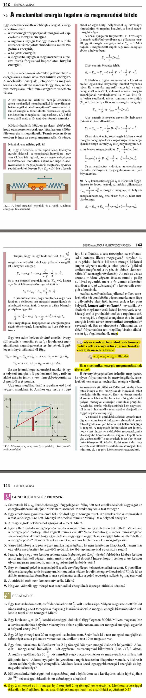 D6. A mechanikai energia fogalma és megmaradási tétele 178